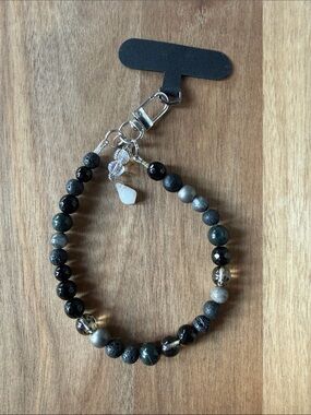 ***n/a*****handmade REAL STONE -Coal SLV- phone strap bracelet clip on